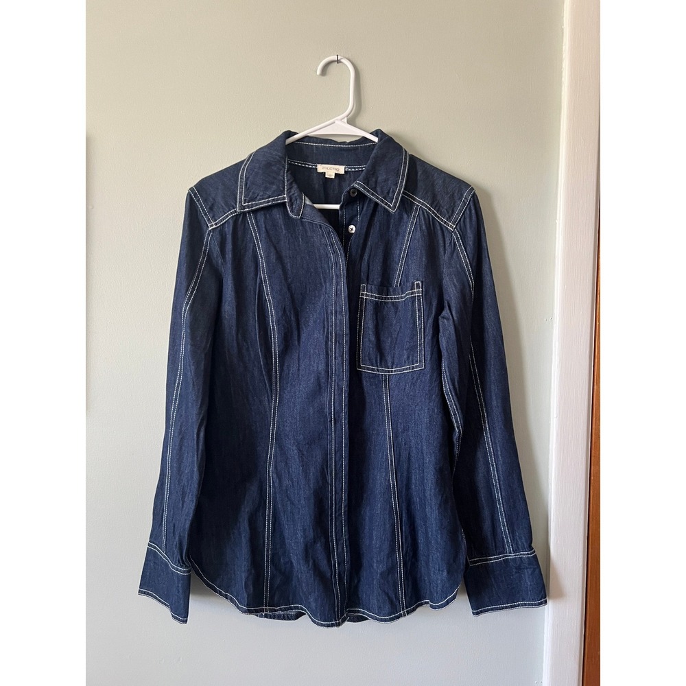Pilcro Anthropologie Long Sleeve Button Down Shirt Western Dark Wash Women Sz S